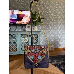 NWT Vintage Khazana Artisan Made Navy Paisley Crossbody